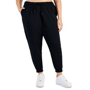 ID Ideology Plus Size High-Rise Solid Fleece Jogger Pants, Deep Black